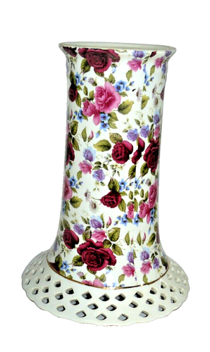 Jarrón Floral Chintz Verano Rosa Reticulado Porcelana Vintage Baum Bros - Imagen 3 de 3