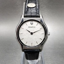 Bulova Accutron Watch Women 25mm White Dial Steel Round 26L01 New Battery