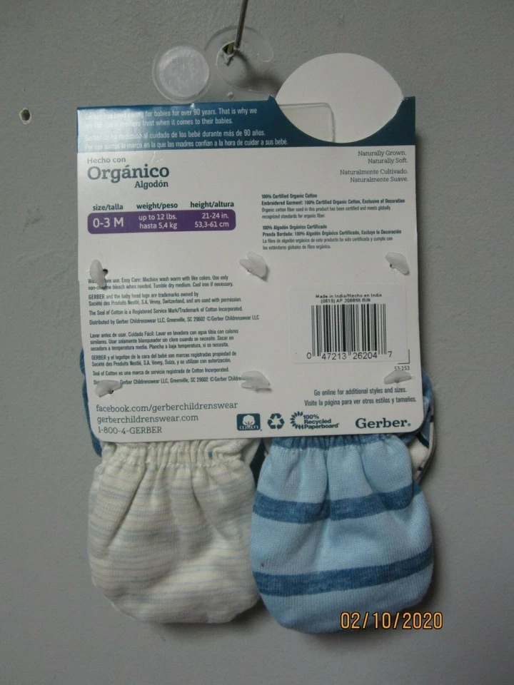 Paquete de 4 guantes orgánicos Gerber Baby Boy Blue Bear talla 0-3M Foto 3 de 3