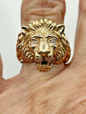 14k Yellow Gold LION with Diamond Eyes Size 8 | eBay