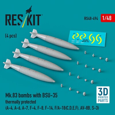 Mk.83 bombs with BSU-35 thermally protected (4 pcs) Scale 1:48 ResKit RS48-0494