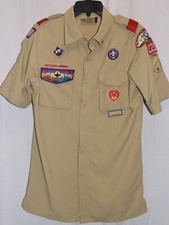 Boy Scouts of America Shirt Adult Small Beig Short Sleeve Sewn Patches Karankawa