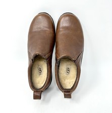 UGG Brown Leather Loafer Clogs Shearling Sheepskin Insole Rubber Sole Womens 7