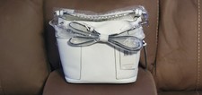 Steve Madden Handbag White & Silver  Sammy Hobo Bucket Satchel With Two Straps.