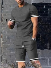 Men Summer Outfit 2-Piece Set Short Sleeve Shirt and Shorts Sweatsuit Set