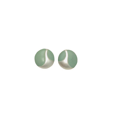 Vintage Pierced Earrings Matte Mint Green Enamel Button Studs Silver Tone 7/8 