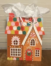 Ginger Bread House Hallmark 7 3/4 x 9 3/4 Inch Gift Bag W/ White Gift Paper!