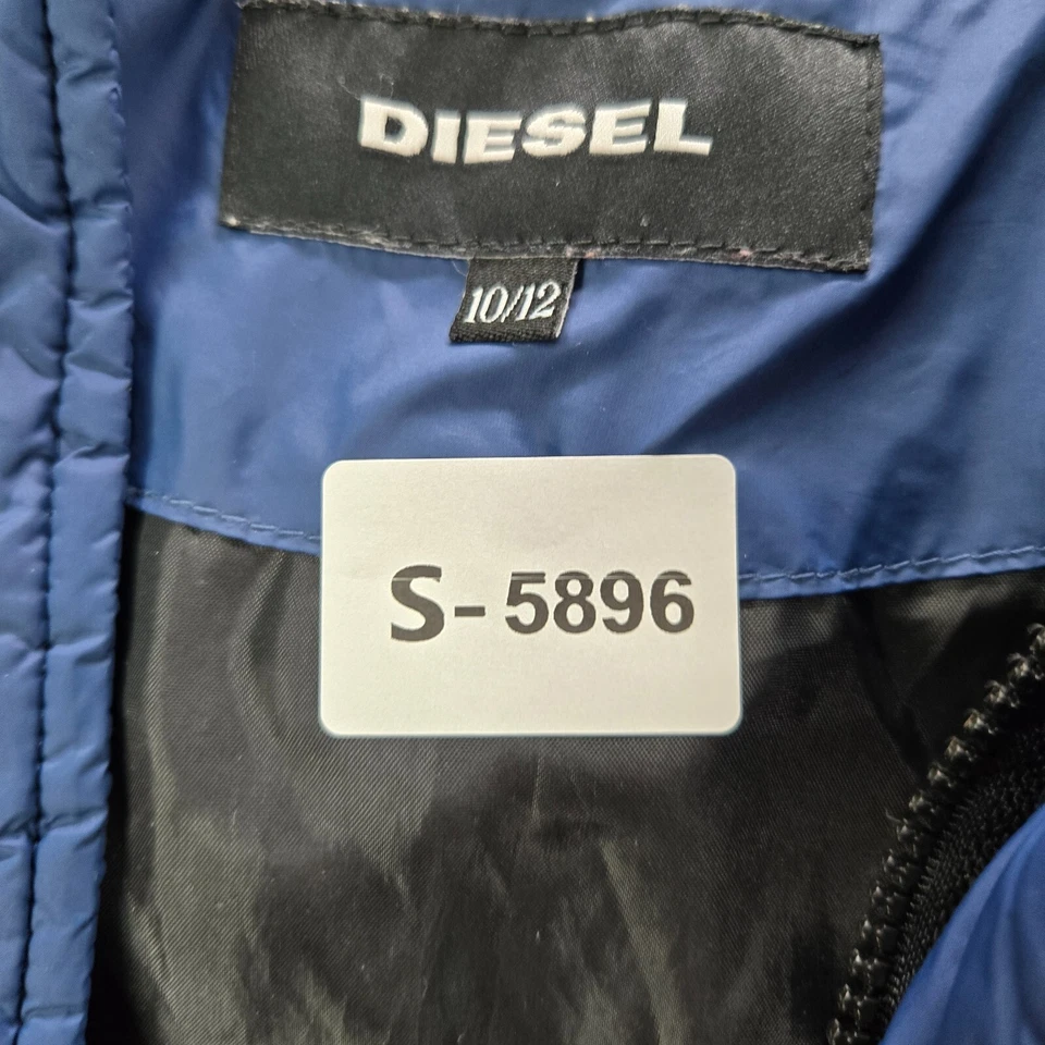 Chaqueta Diesel Boys 10 12 Azul Colorblock Puffer Imitación Piel Cremallera Completa Con Capucha Nylon Foto 2 de 4