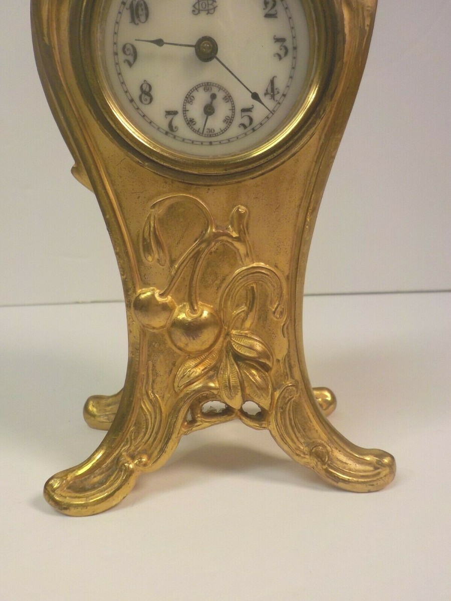 Jennings Bros. Art Nouveau Miniature Table Clock, Gilt Bronze