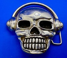 Grinning Teeth Large Skull Headphone Music Musician Gothic Punk Belt Buckle