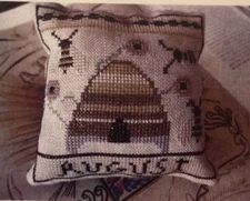 CHART PATTERN August Beehive Bees Pillow Cross Stitch Sampler NEW Nikyscreations