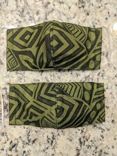 2 Face Masks Hawaiian Black Forest Green Abstract Washable Reusable with Pocket