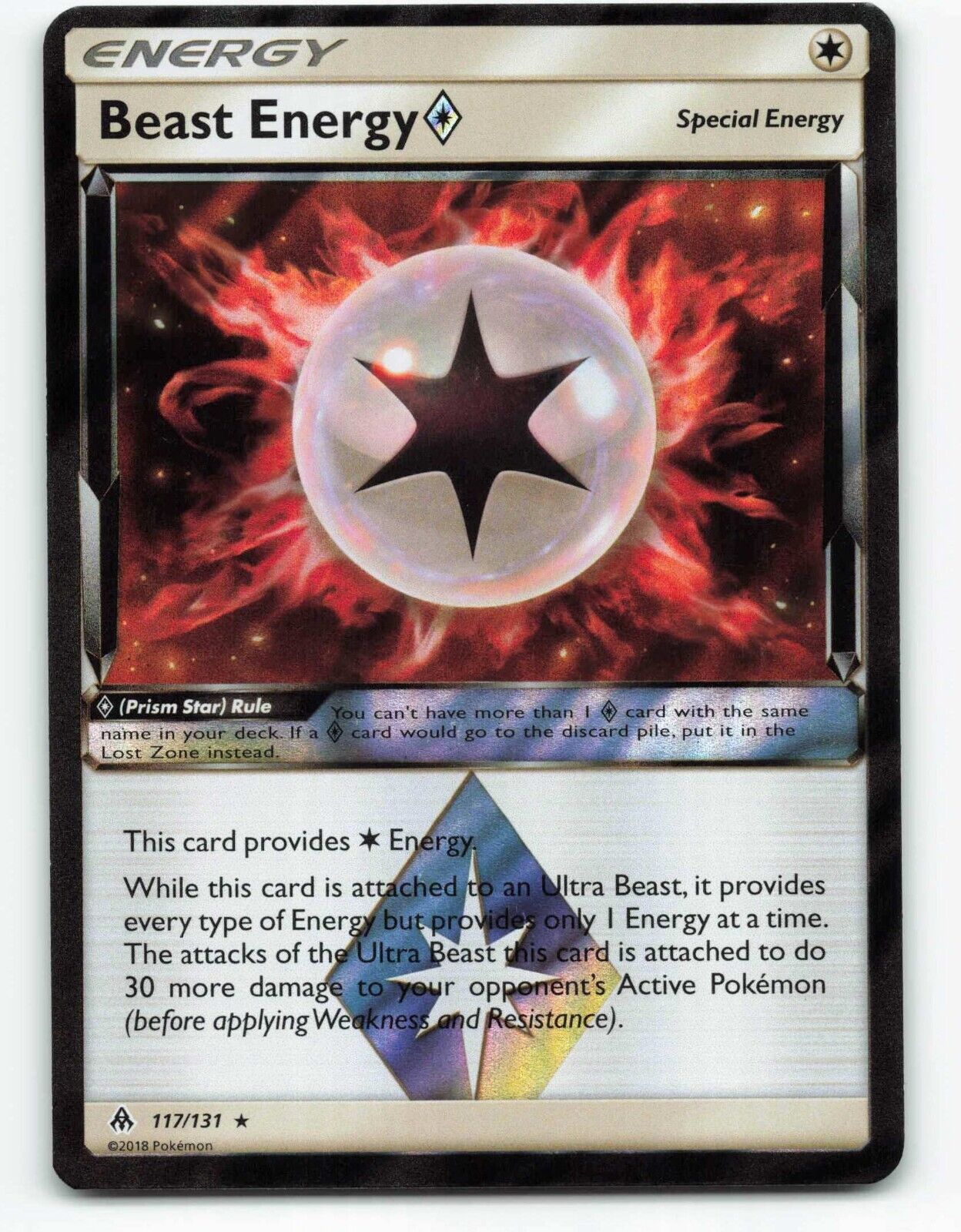 2018 Pokemon, Forbidden Light, #117/131 Beast Energy Prism Star, Holo Prism Rare