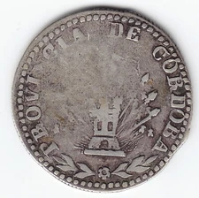 CORDOBA Argentina "PBOVINCIA de COBDOBA" 2 Reales 1846 KM25 Ag.750 1yr type RARE