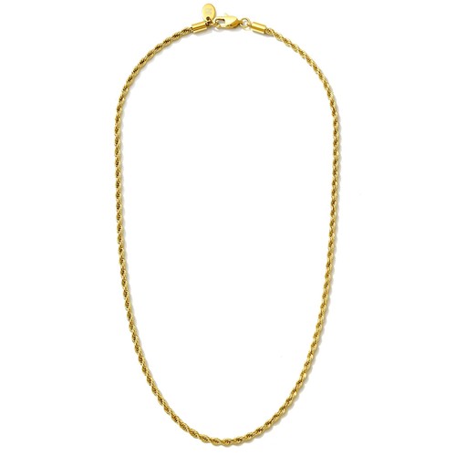 18k Gold Plated Rope Chain - 3mm Stainless Steel Twist Chain Necklace for Men...