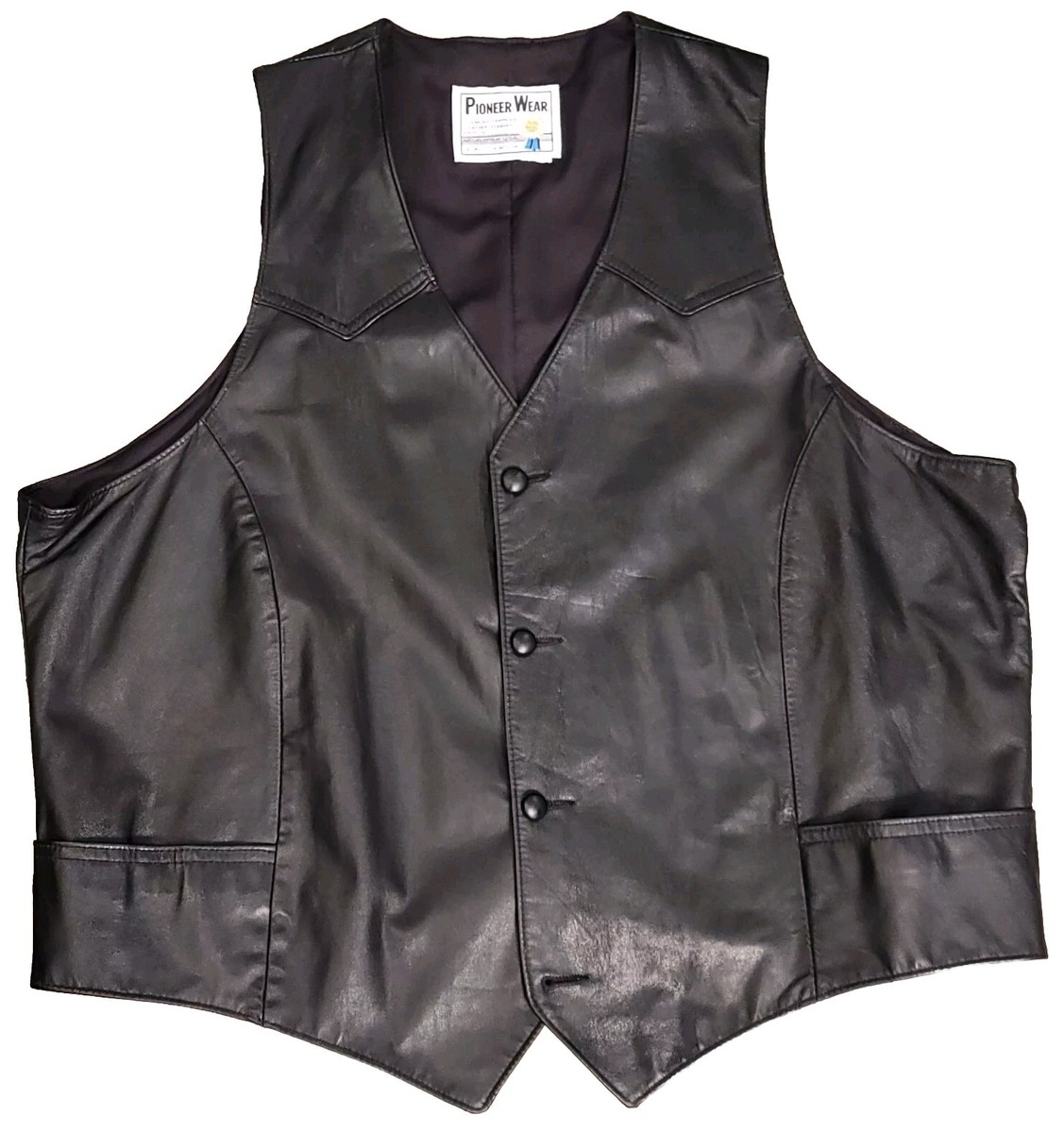 Vintage Pioneer Wear Vest Mens 48 XL Black Genuine Leather Lined