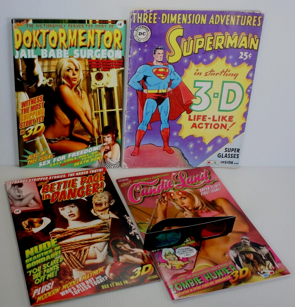 Vtg 3D Superman Comic Figure Art BETTIE PAGE PinUp Girl Photo Book Magazine Lot