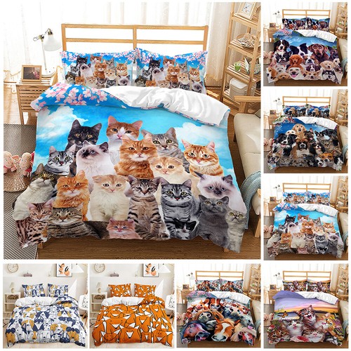 Lustiges Tiermotiv niedliche Hunde Katzen Blumen Haustierliebhaber Bettdecke Bettbezug Bett-Set - Bild 1 von 21