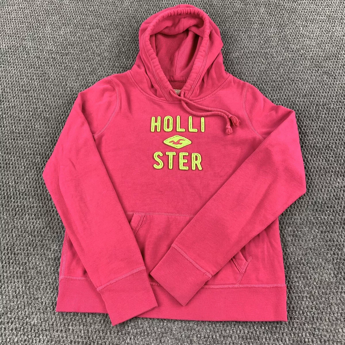 Hollister Hoodie Sweatshirt Womens Medium Embroidered Pink Long Sleeve  Pullover