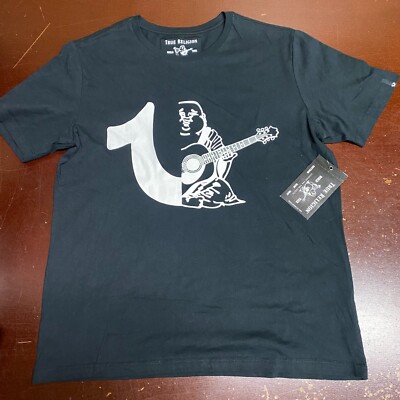 トゥルー様 True Religion Mens Black Split Logo World Tour Short Sleeve