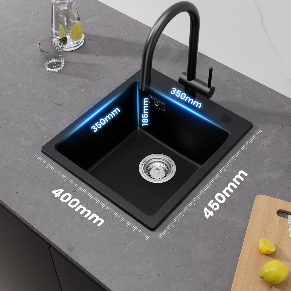 Granitspüle Küchenspüle 40x45cm Einbauspüle Spülbecken mit Siphon Granit Spüle - Bild 3 von 4
