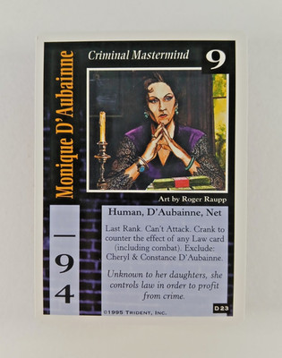 Monique D'Aubainne, Criminal Mastermind #23 - Shadows, On The Edge CCG card 1995