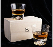 Tajima Glass Mt. Fuji Rock Glass Pair Set Handmade Edo Glass Japan Sakura Etched