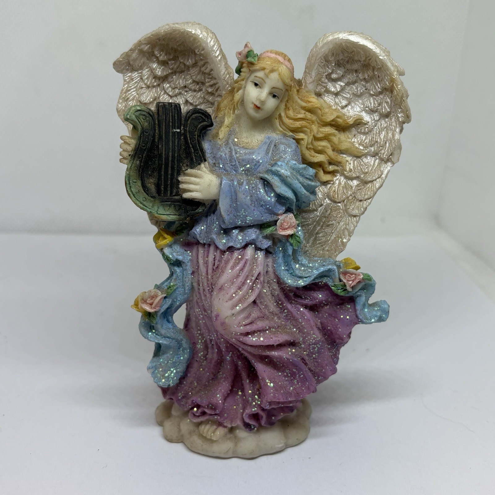 Vintage K's Collection Figurine Of Angel Playing Harp 4.5