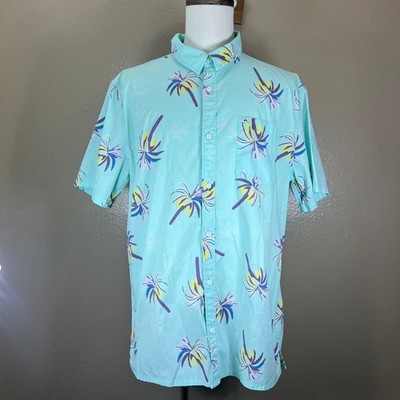 Quiksilver Regular Fit Button Up Shirt Men's XL Short Sleeve Mint Tropical Surf