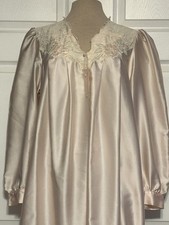 Vintage Sara Beth Lace Pink Floral Satin Flannel Lined Nightgown Dress