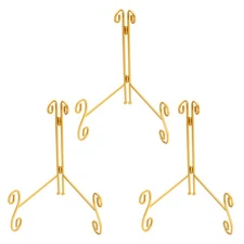 3pcs 10 Inch Plate Stands for Display Iron Decorative Folding Holders, Gold Tone