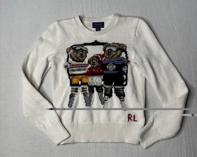 Polo Ralph Lauren Girls Polo Bear Ski Lift Knit Sweater Cream Size Medium 8/10