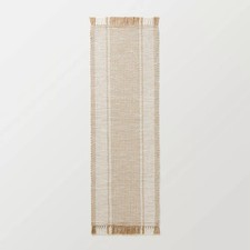 2'4"x7' Wide Border Stripe Handmade Woven Runner Rug Tan/Cream - Hearth 