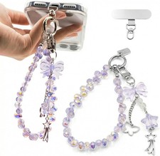 Crystal Beaded Phone Wrist Strap, Cute Cellphone Lanyard Chain, Bow Keychain Cha