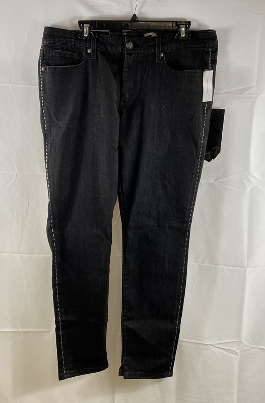 Seven7 Women's Black Embellished Rhinestone Straight Leg Jeans NWT Size 16