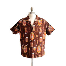 Rare Vintage 1950s 1960s TAMBU Hawaii Aloha Tiki Shirt Hawaiiana sz L Honolulu