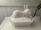 VINTAGE WESTMORELAND MILK GLASS  EARED RABBIT/one small chip on base  picket