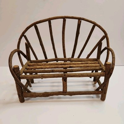 Miniature Bent Wood Stick Furniture Set Of 2 Couch & Bench 
