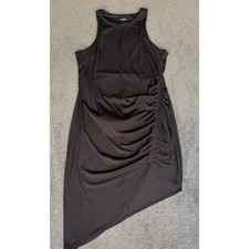 Express Black Ruched Asymmetrical High Neck Sleeveless Dress XL Lined