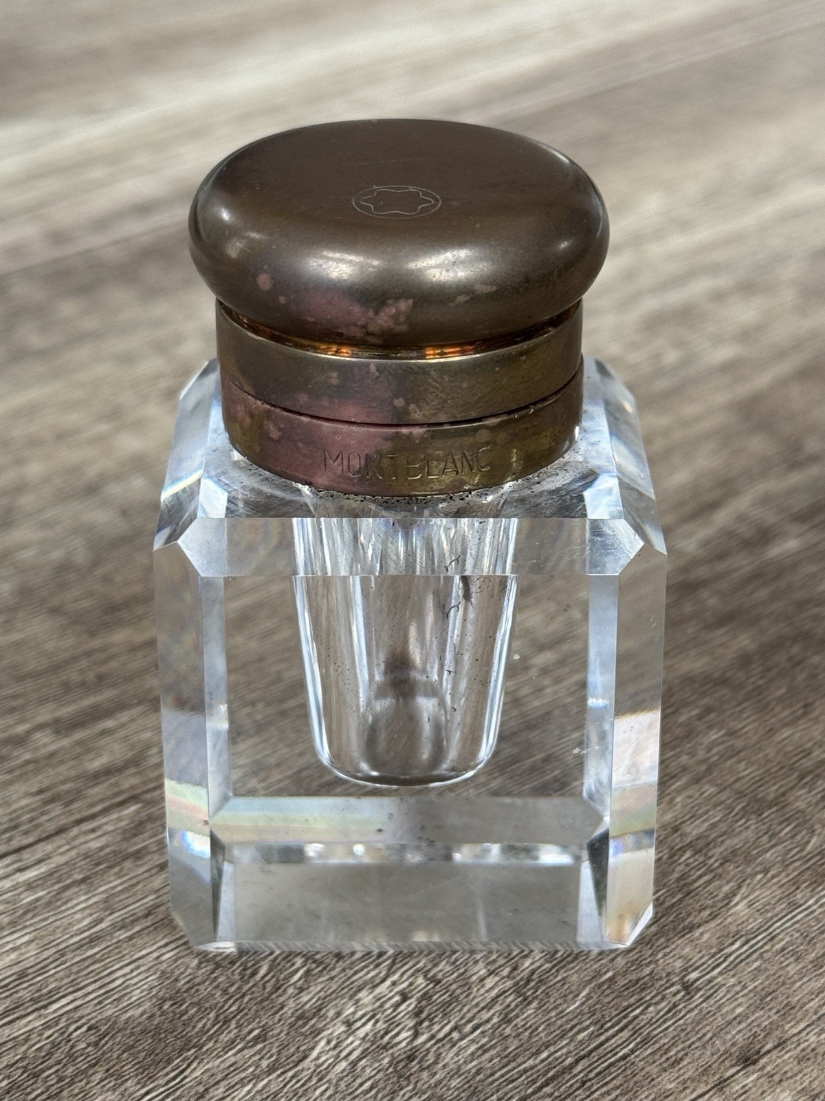 Museum Grade Montblanc Snowcap Crystal Inkwell Art Deco Germany Brass Star Lid