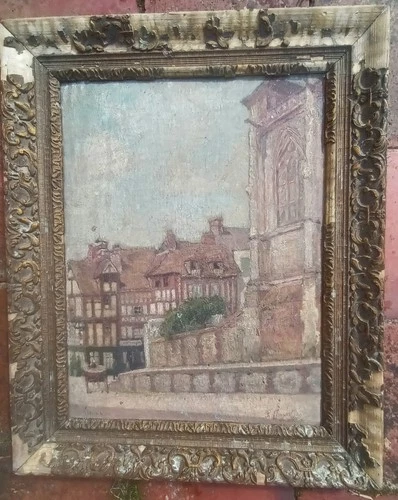 signed late 19th century original Antique French framed oil on board  35 x 43 cm