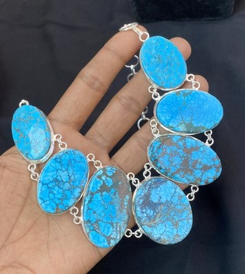 Natural Turquoise Necklace 925 Sterling Silver Handmade Gemstone Jewelry