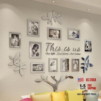 Family Tree Picture Frames Collage Wall Decor Home Decorations Acrylic Silver