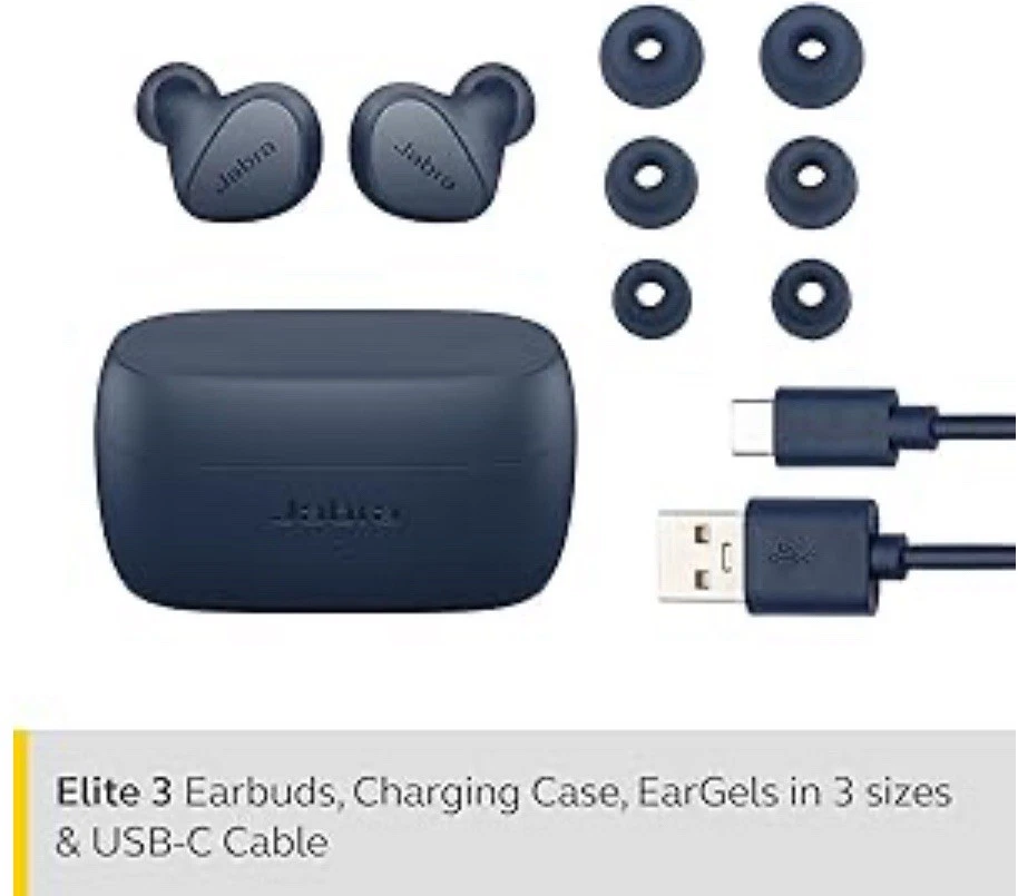 Genuine Original Jabra Elite 3 In Ear Wireless Bluetooth Earbuds Navy Blue New - Image 2 of 4