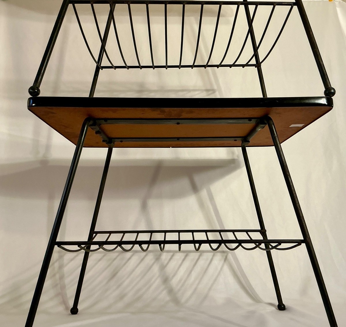 PAIR 1950s Atomic MCM Iron & Laminate Top End Tables with