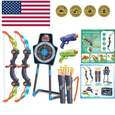2 Bow and Arrow Sets with LED Light-up,2 Foam Dart Guns for Kids 5 6 7 8 9 10...