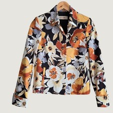 Bernard Zins Paris Floral Blazer Jacket Orange Yellow Black Made in France Sz 6