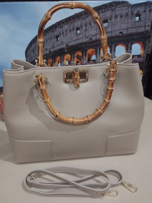 Echtleder Tasche Damen Mädchen Stefany Bambusgriffe taupefarben