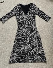 Principles Petite Black White  Midi Vintage Retro Dress Size 10