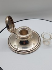 Antique Silver Capstan Inkwell 1928 Birmingham Hallmark with glass liner